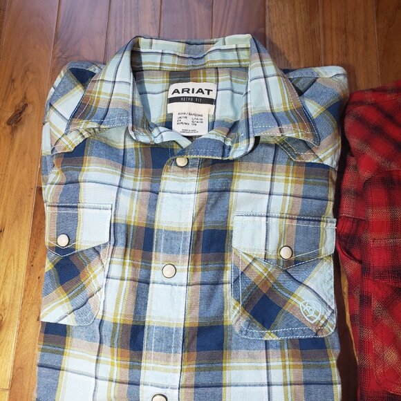 2 Boys Large (14-16) Ariat Snap Button Up Shirts Long Sleeve - Picture 2 of 7
